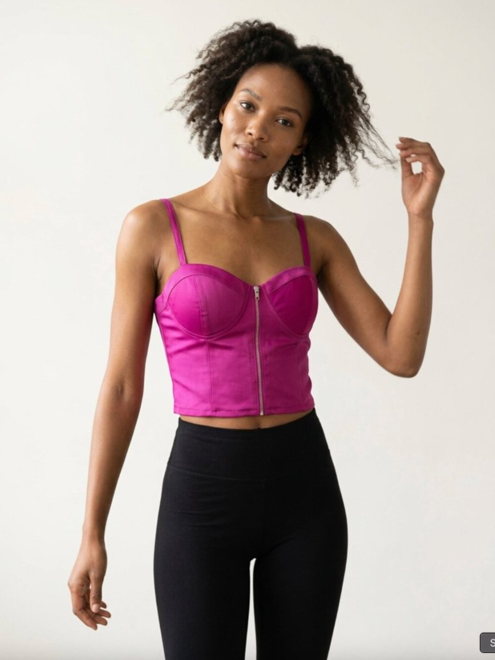Fuchsia Pink Zip Front Bustier Crop Top Sz L